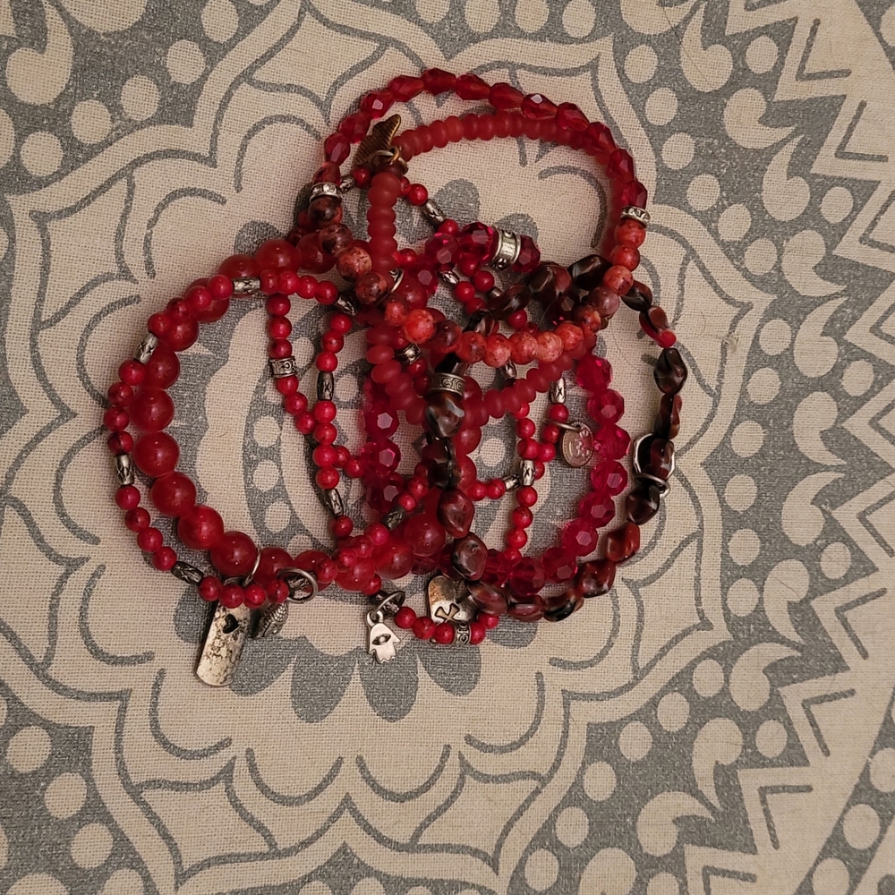 Set of 7 CFC Red Beaded Bracelets